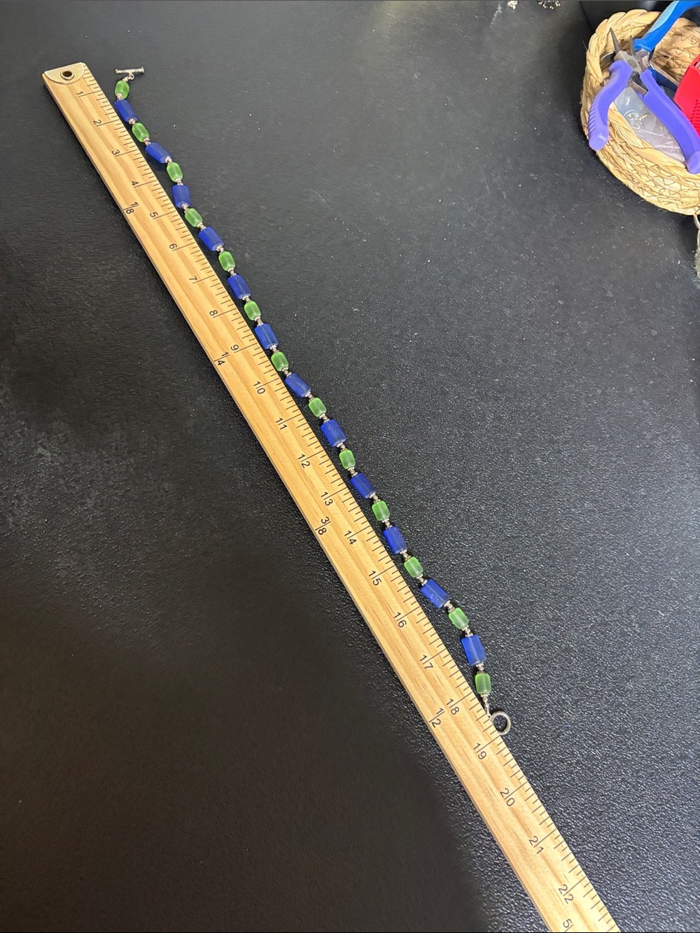 Vintage Glass Blue and Green Beaded Necklace - Picture 6 of 7